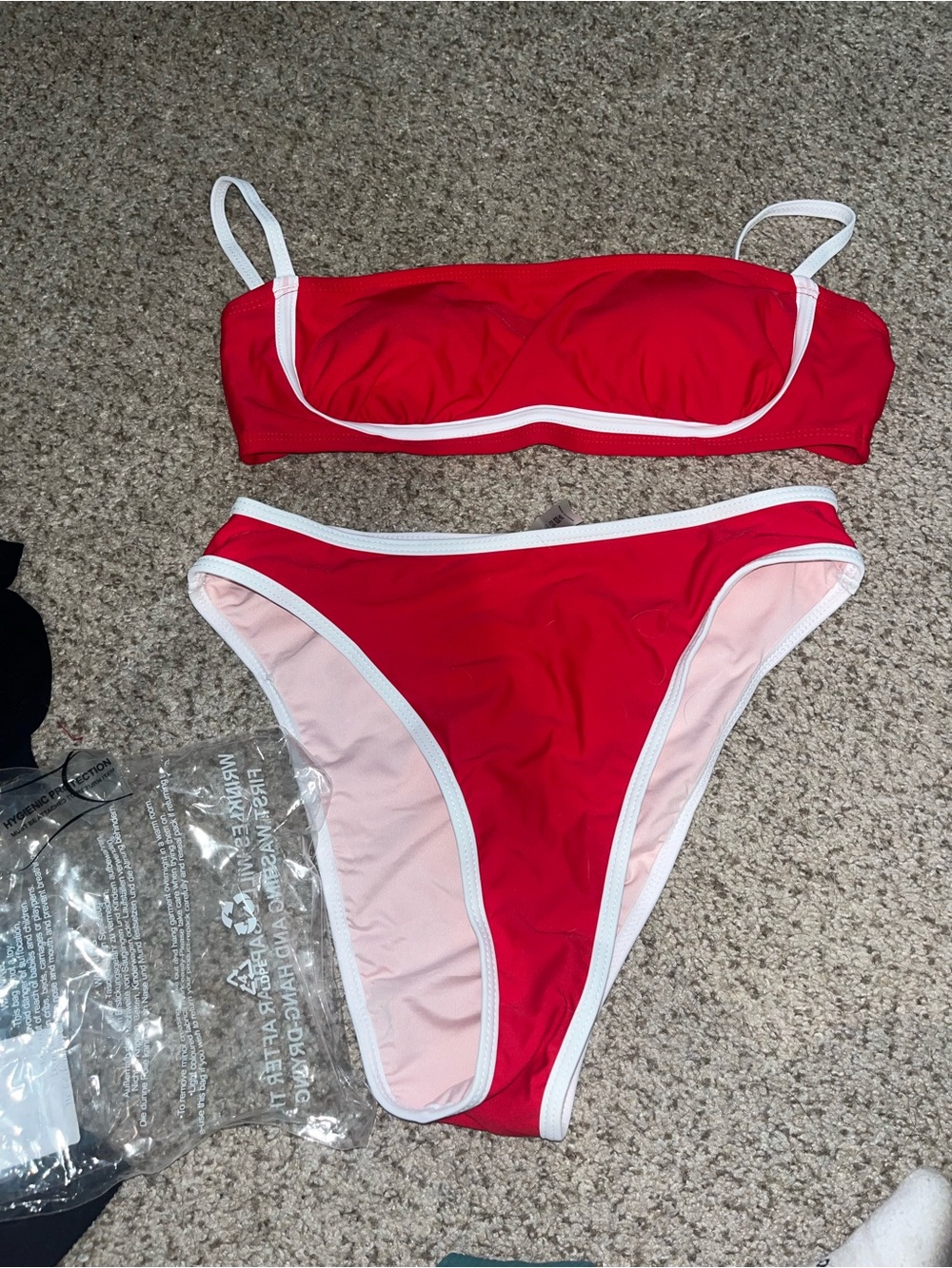 Red Bandeau Bikini Set with White Trim